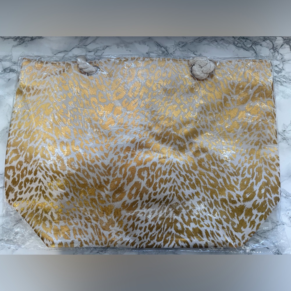 Gold and White Animal Print Tote